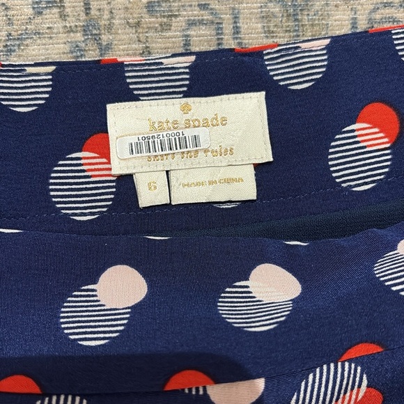 Kate Spade Navy A-Line Skirt with Red and White Dots- size 6 - 100% silk - Picture 2 of 7